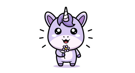 Fototapeta premium Cartoon unicorn holding flower