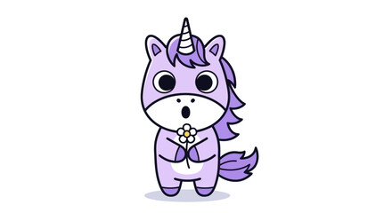 Obraz premium Cartoon unicorn holding flower illustration
