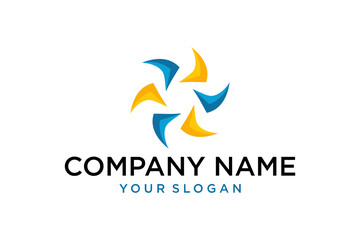 Abstract Dynamic Swirl Logo Design Blue and Yellow for Company Branding