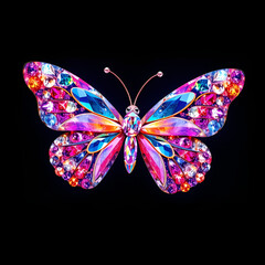butterfly made of diamonds on black background 