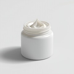 White whipped cream topping in jar isolated on gray minimal background
