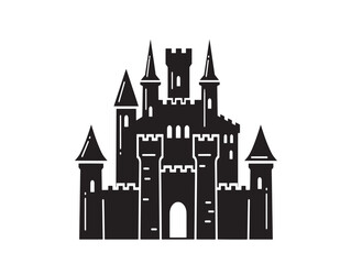 Fototapeta premium Medieval castle illustration with turrets and drawbridge