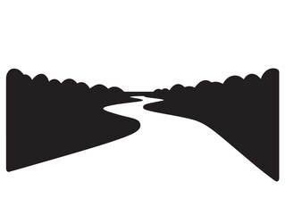 Minimalist black and white river valley landscape © milon