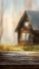 Fototapeta premium Cozy cabin scene watercolor illustration of warm light on rustic wood tabletop detail