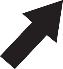 A large black arrow pointing upwards and to the right, illustration, graphic element, isolated on a plain background, viewed from directly above