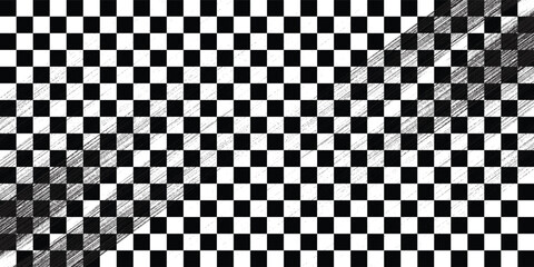 Fototapeta premium Race flag grunge background, car rally or motocross finish flag with vector checker pattern. Grunge race flag for car racing sport or bike speedway, motorsport