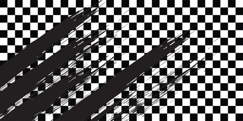 Naklejka premium Race flag grunge background, car rally or motocross finish flag with vector checker pattern. Grunge race flag for car racing sport or bike speedway, motorsport
