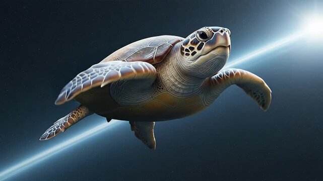 Majestic Sea Turtle Swims Gracefully Through Deep Blue Ocean Waters.