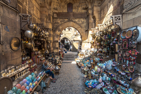 views of khan el kalili bazaar in cairo, egypt
