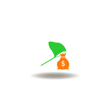 Vector illustration of catching butterfly net catches and covers money bag. Symbol of SIP Systematic Investment Plan.