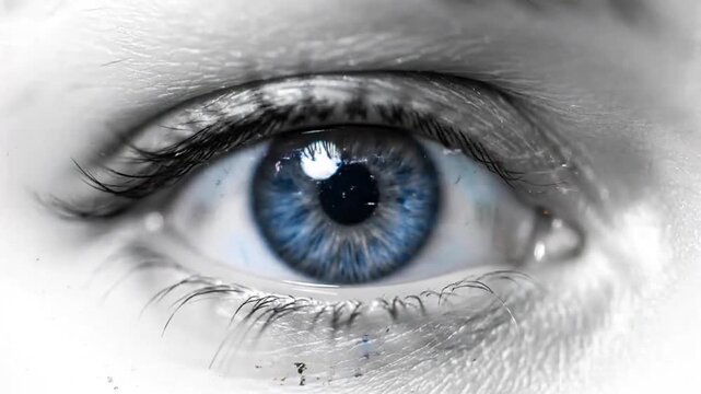 Glitch effect on human eye, abstract digital noise, futuristic vision concept