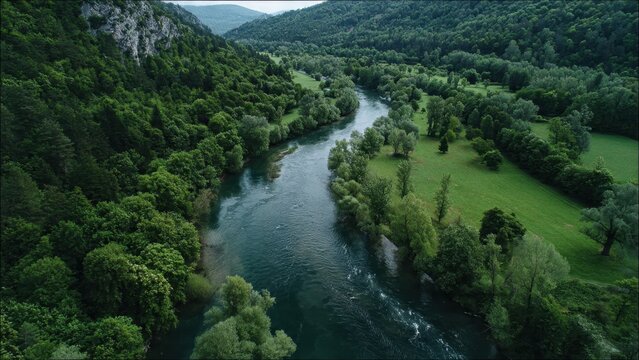 Aerial View of the Una River in Bosnia and Herzegovina