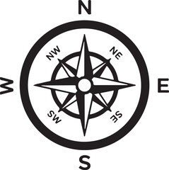 Compass Icon Silhouette Direction Navigation Symbol Black Vector Illustration