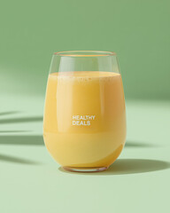 Refreshing Healthy and Smoothie Glass with Orange Juice on a Green Surface