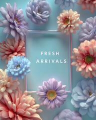 Background Bright and Colorful Fresh Arrivals Bouquet on a Blue