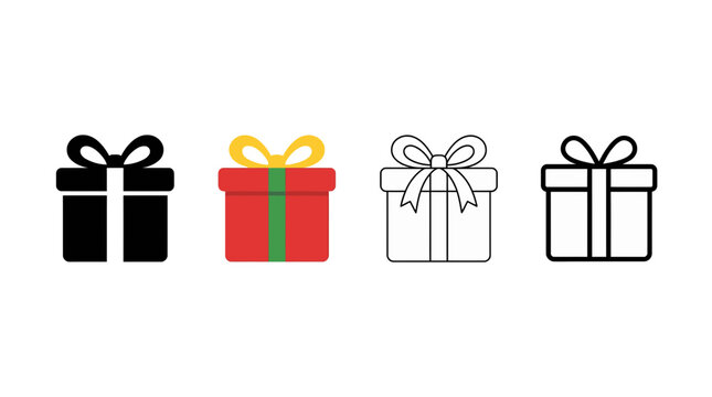 christmas gift box icon , different style flat icon set. Line, solid and filled outline colorful icon , vector sign and symbol 
