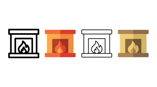 fireplace icon , different style flat icon set. Line, solid and filled outline colorful icon , vector sign and symbol 