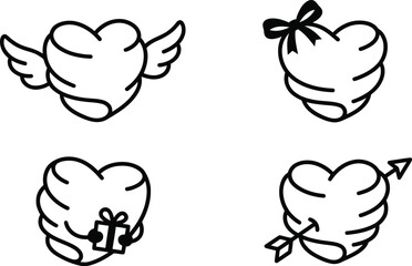 Fototapeta premium Marshmallow heart character icons set for romantic celebration vector