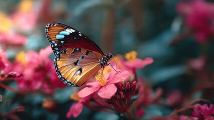 Monarch butterfly on pink flower