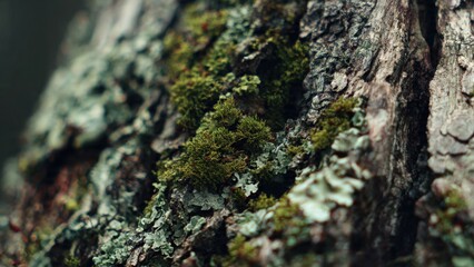 Moss and lichen on tree bark