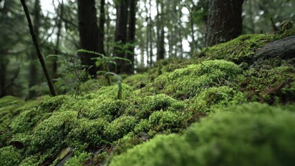 Obraz premium Moss covered forest floor with trees