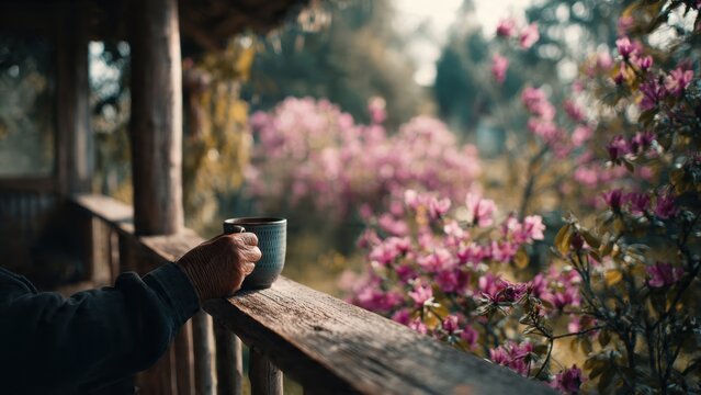 Peaceful Moment with Tea on the Porch