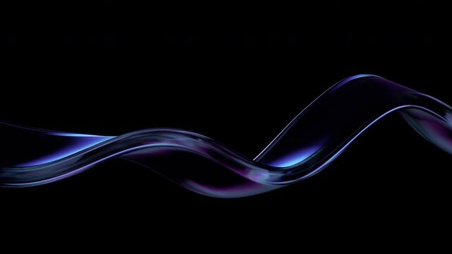Abstract glass wave on a black background, 4k seamless loop 3d animation	
