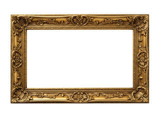 Intricate gold ornate picture frame isolated on transparent background