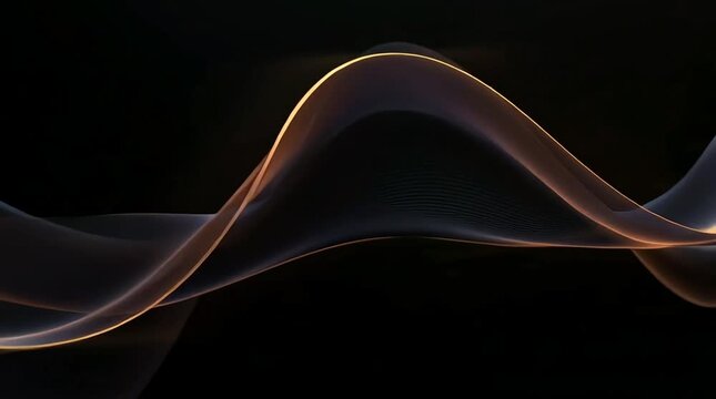 Vibrant orange and purple wave-like lines undulate across a dark background