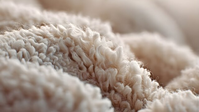 Close-up of creamy white sheep wool fleece texture
