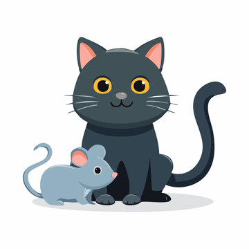 Chat noir et souris grise &ndash; illustration mignonne style cartoon