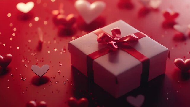 Chocolate box with red bow on red background