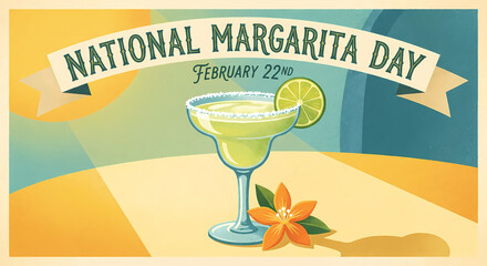 Vintage illustration celebrating National Margarita Day on February 22nd