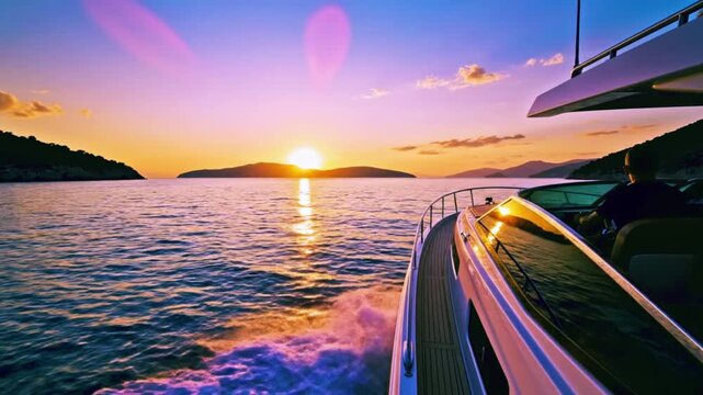 A beautiful summer sunset reflects orange light over the ocean horizon as the sun dips below the clouds, creating a peaceful nature landscape where the sea meets the evening sky