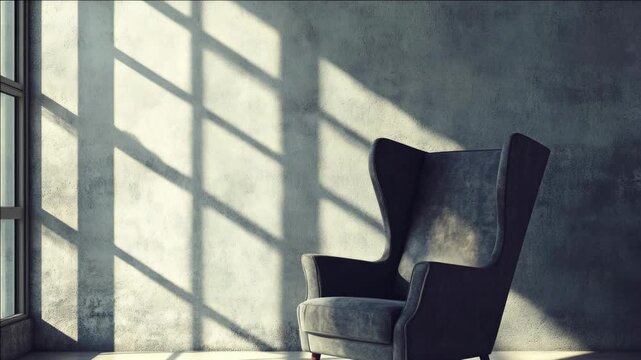 An empty concrete cell with a single chair in the sunlight.
