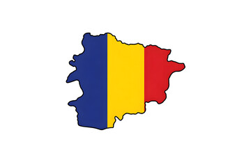 Obraz premium Ultra-minimal flat vector illustration of Andorra map silhouette filled with national flag colors. Clean modern design, strong contrast, white background, lots of negative space, premium stock style.
