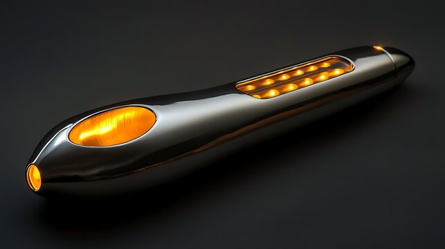 A modern kazoo with a sleek metallic body and glowing accents 