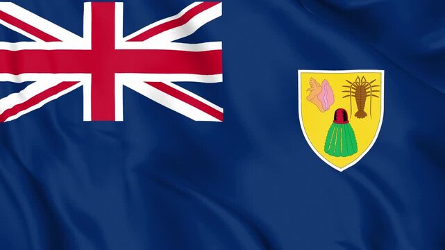 Realistic Turks and Caicos Flag Waving, 4K Loop, Caribbean UK Territory