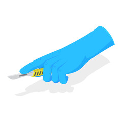 Obraz premium 3D Isometric Flat Vector Set of Doctors Hands, Medical Instruments Held by Hands in Blue Sterile Gloves. Item 8