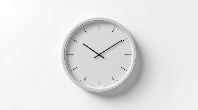 Wall clock on white background with black numbers and hands showing time concept
