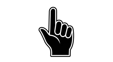 Obraz premium A black, outlined hand with index finger pointing up on a white background