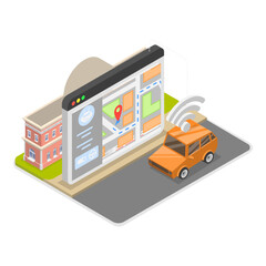 Obraz premium 3D Isometric Flat Vector Illustration of Driver Assistant System, Autonomous Vehicles. Item 3