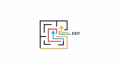 Colorful maze with exit sign.
