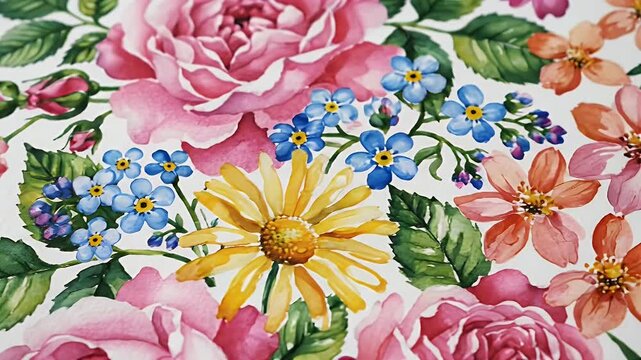 Elegant white page featuring a vibrant botanical floral border along the right edge