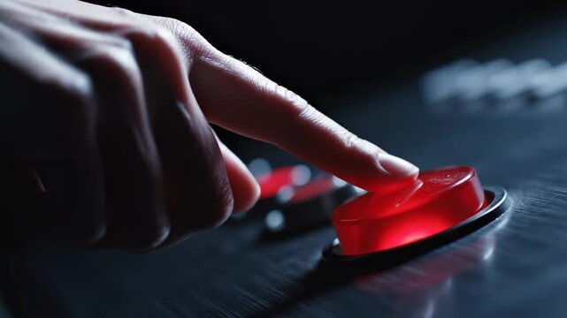 Hand pushing glowing red emergency panic button