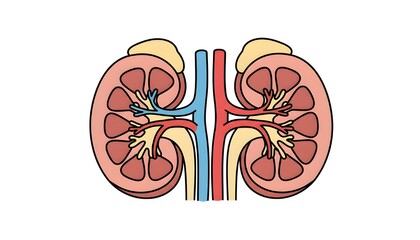 Human kidneys cross section anatomy diagram