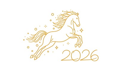 Golden Line Art Horse Jumping 2026 Zodiac New Year