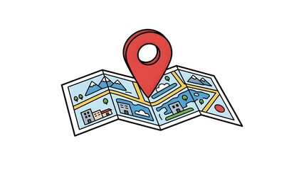 Location Pin Marker on Hand Drawn Paper Map Illustration