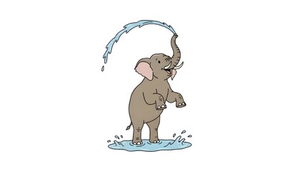 Playful cartoon elephant spraying water illustration