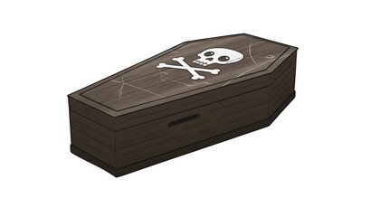 Dark Wood Coffin Casket Skull Crossbones Symbol Icon